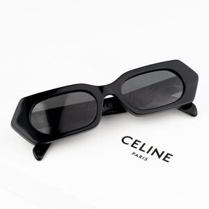 NEW Celine CL40243I 01A Shiny Black Smoke Rectangle Unisex Sunglasses CL 40243I